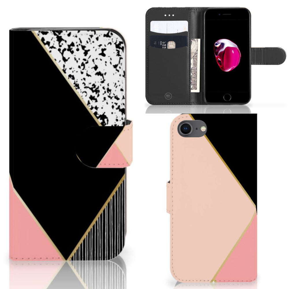 iPhone 7 | 8 | SE (2020) | SE (2022) Book Case Zwart Roze Vormen