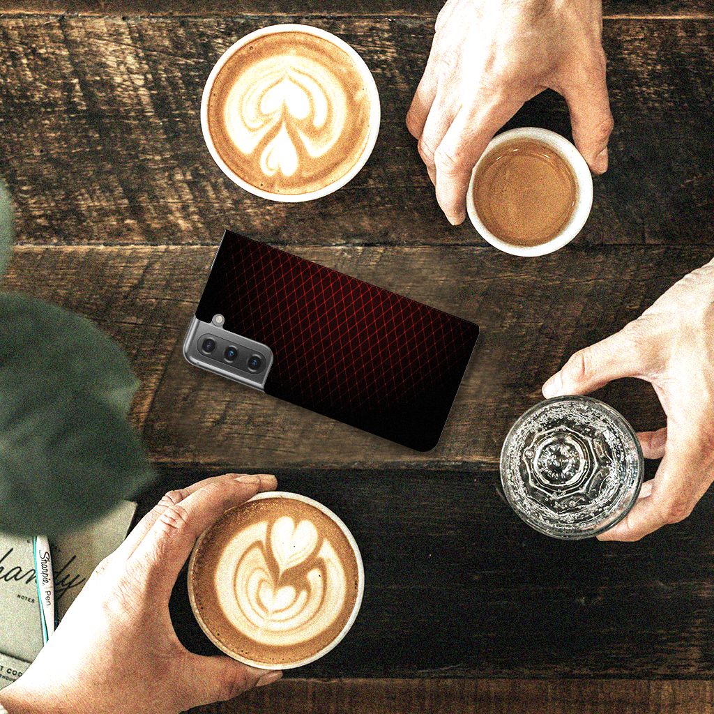Samsung Galaxy S21 FE Hoesje met Magneet Geruit Rood - B2C Telecom