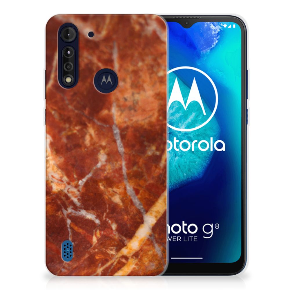 Motorola Moto G8 Power Lite TPU Siliconen Hoesje Marmer Bruin B2C Telecom