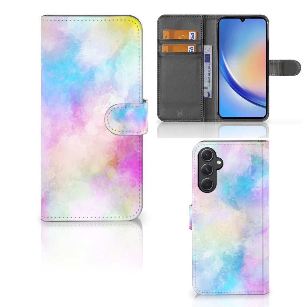 Hoesje Samsung Galaxy A24 4G Watercolor Light, unieke pastel kleuren met pasjeshouder en rustige uitstraling.