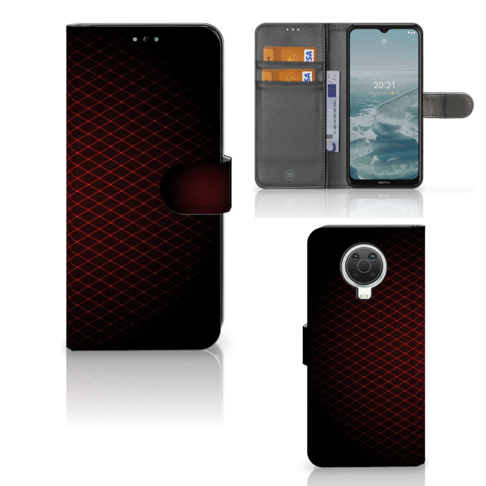 Nokia G10 | G20 Telefoon Hoesje Geruit Rood met ruimte voor 3 pasjes en minimalistisch design