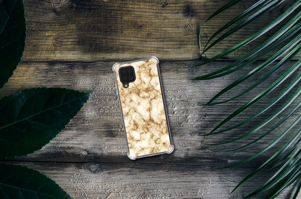 Samsung Galaxy A12 Anti-Shock Hoesje Marmer Goud - B2C Telecom