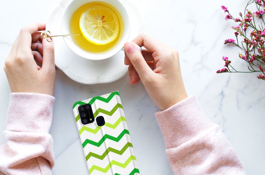 Samsung Galaxy M31 Hoesje met Magneet Zigzag Groen - B2C Telecom