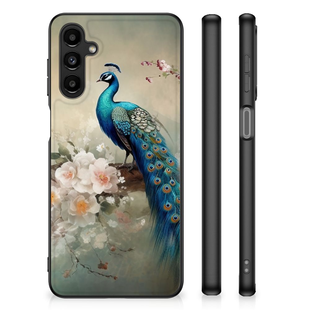 Dierenprint Telefoonhoesje voor Samsung Galaxy A14 5G Vintage Pauwen met kleurrijke pauw en bloemen.