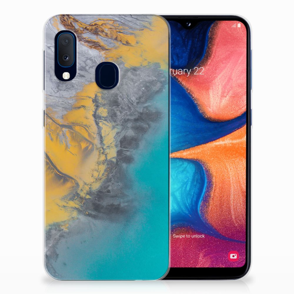 Samsung Galaxy A20e TPU Siliconen Hoesje Marble Blue Gold