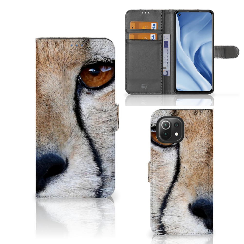 Xiaomi 11 Lite 5G NE | Mi 11 Lite Telefoonhoesje met Pasjes Cheetah met close-up van een cheeta oog