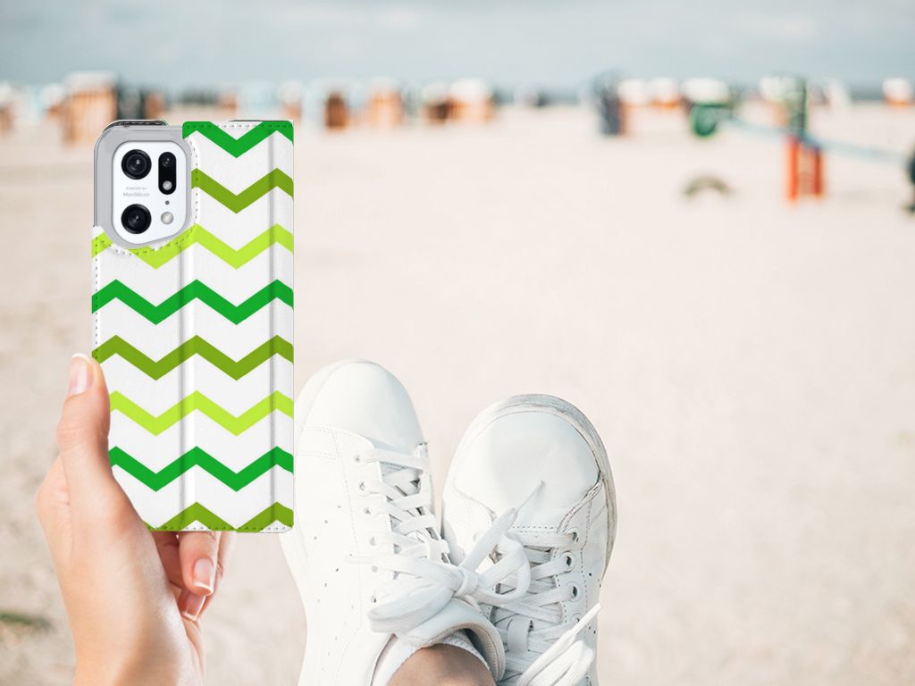 OPPO Find X5 Pro Hoesje met Magneet Zigzag Groen - B2C Telecom