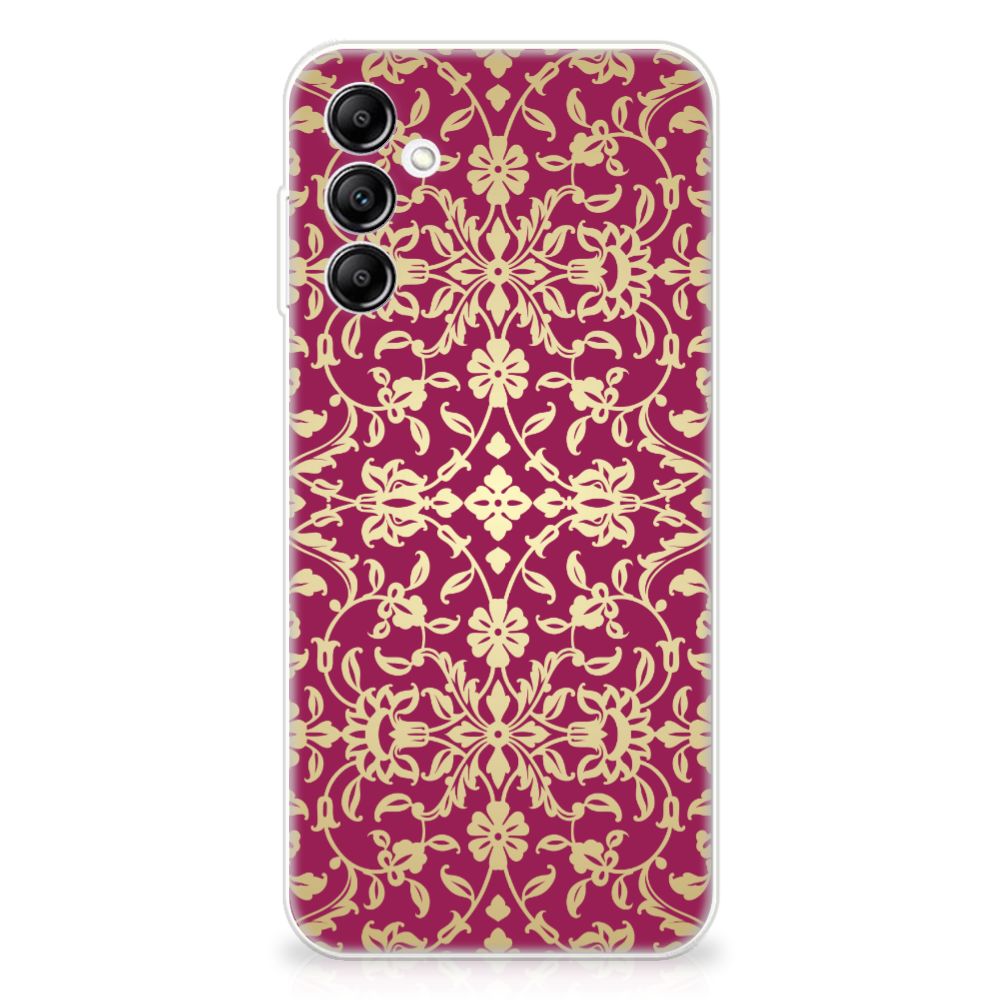 Siliconen Hoesje Samsung Galaxy A14 5G Barok Pink met elegant barok design en strakke rode achterkant.