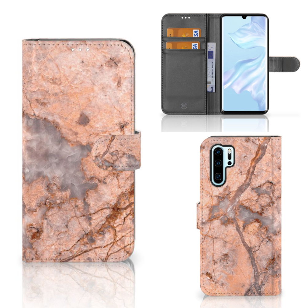 Huawei P30 Pro Bookcase Marmer Oranje