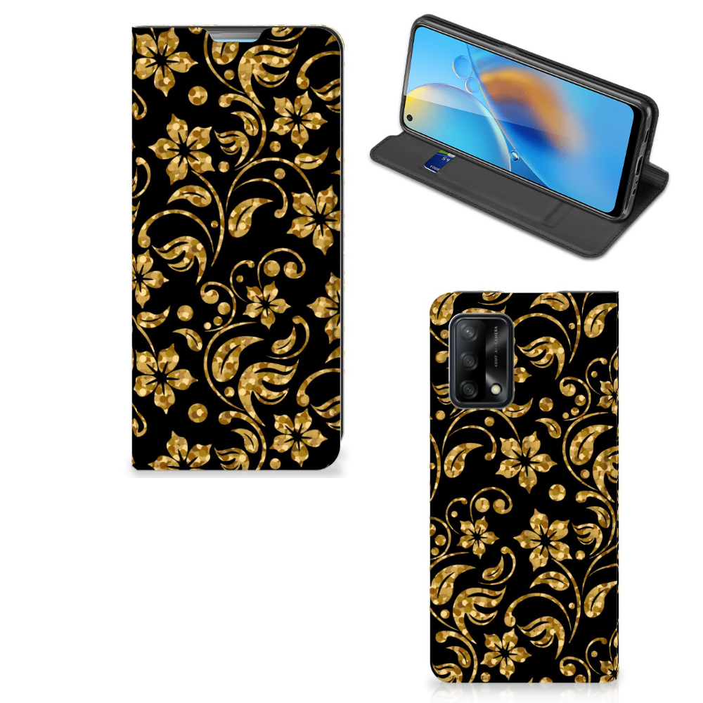 OPPO A74 4G Smart Cover Gouden Bloemen - B2C Telecom