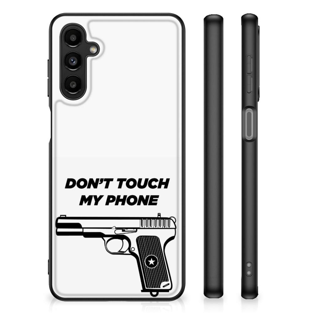 Samsung Galaxy A14 5G Telefoon Hoesje Pistol DTMP met don't touch my phone ontwerp en schokabsorberend materiaal.
