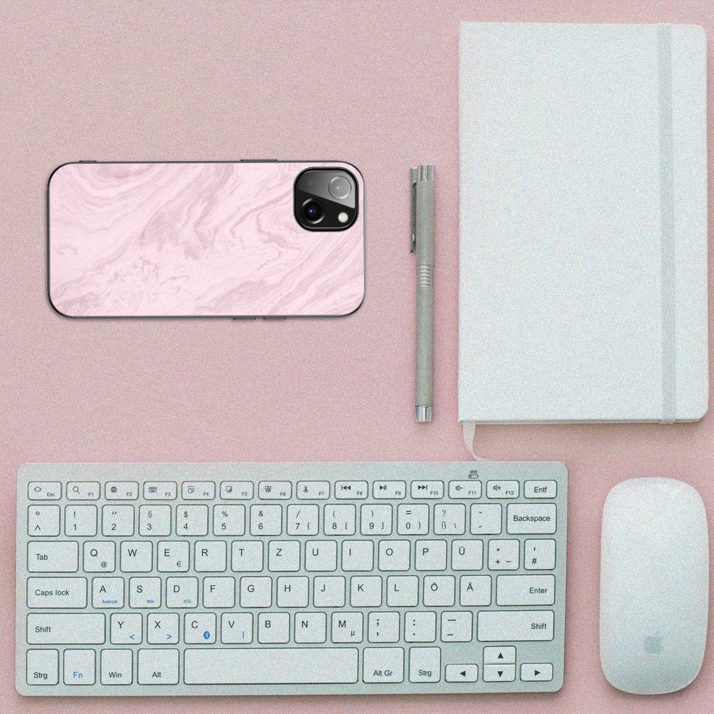 iPhone 14 Plus Marmeren Print Telefoonhoesje Marble Pink - Origineel Cadeau Vriendin B2C Telecom