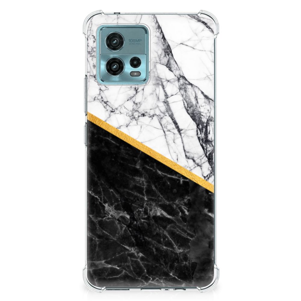 otorola Moto G72 Anti-Shock Hoesje Marmer Wit Zwart - Origineel Cadeau Man