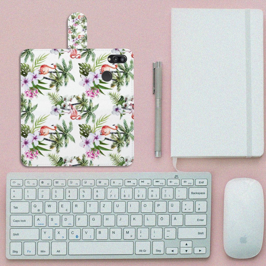 Huawei P20 Lite Telefoonhoesje met Pasjes Flamingo Palms