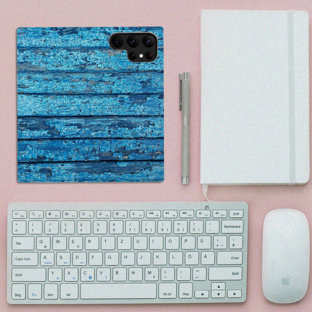 Samsung Galaxy S23 Ultra Book Wallet Case Wood Blue - B2C Telecom