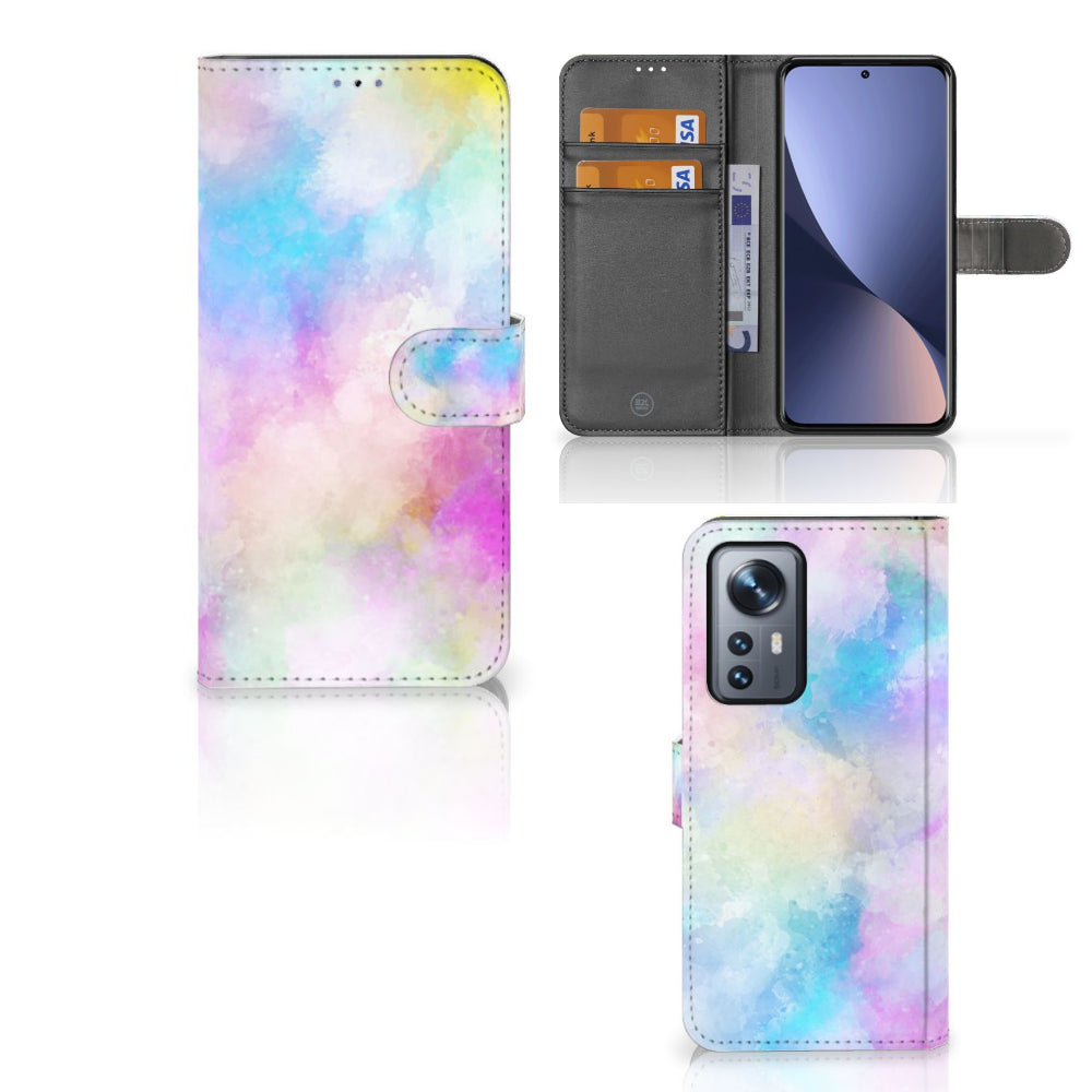 Hoesje Xiaomi 12 Pro Watercolor Light met pasjeshouder en kleurrijk design