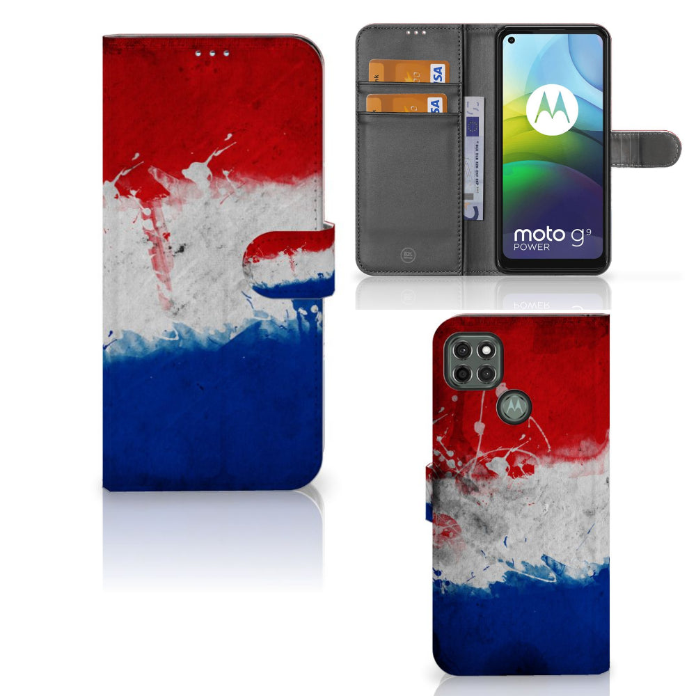 Motorola Moto G9 Power Bookstyle Case Nederland met artistiek design van de Nederlandse vlag