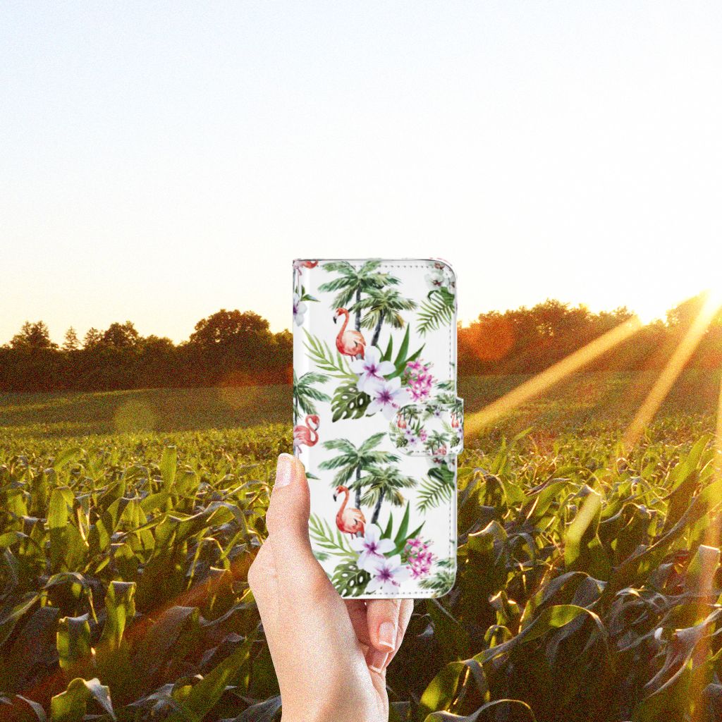 Samsung Galaxy A71 Telefoonhoesje met Pasjes Flamingo Palms