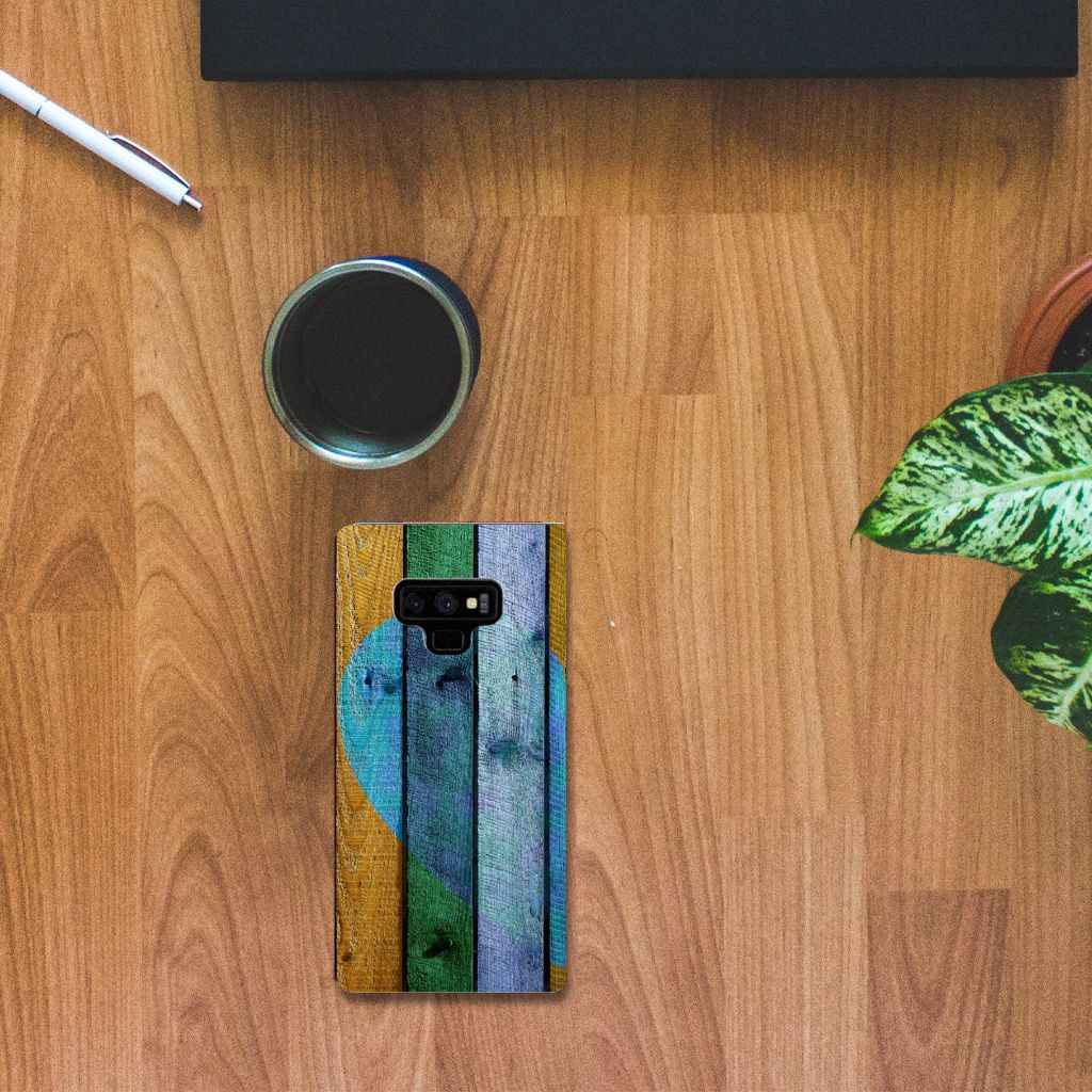 Samsung Galaxy Note 9 Book Wallet Case Wood Heart - Cadeau voor je Vriend