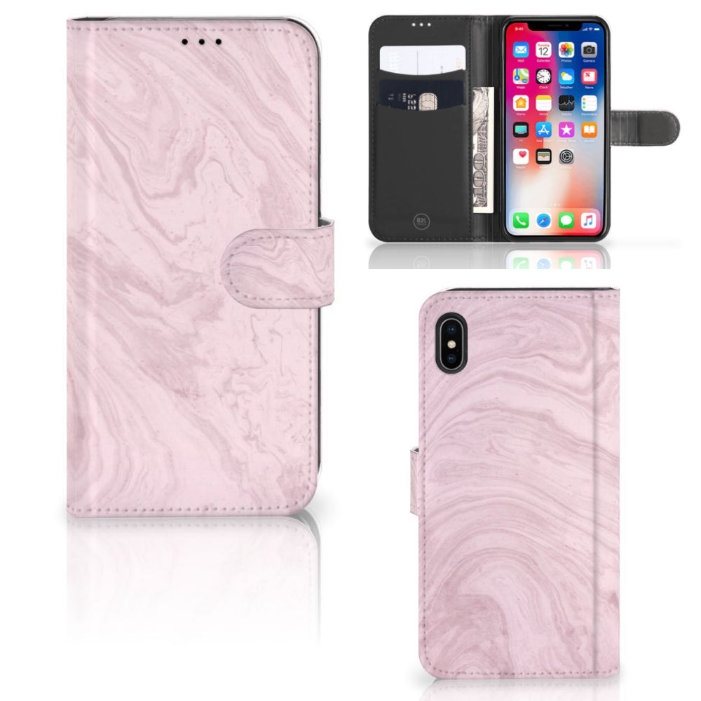 Apple iPhone Xs Max Bookcase Marble Pink - Origineel Cadeau Vriendin