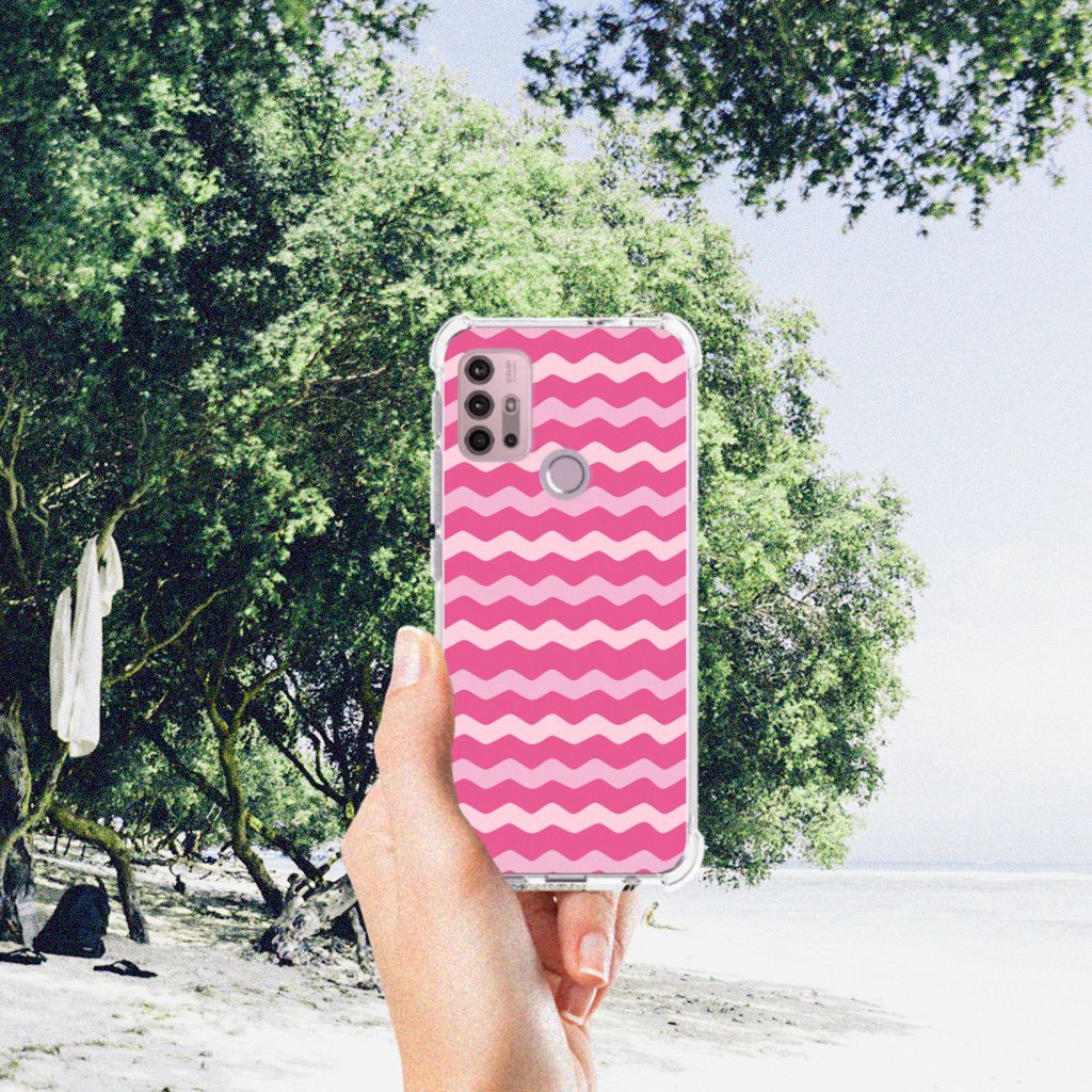 Motorola Moto G30 | G20 | G10 Doorzichtige Silicone Hoesje Waves Pink B2C Telecom