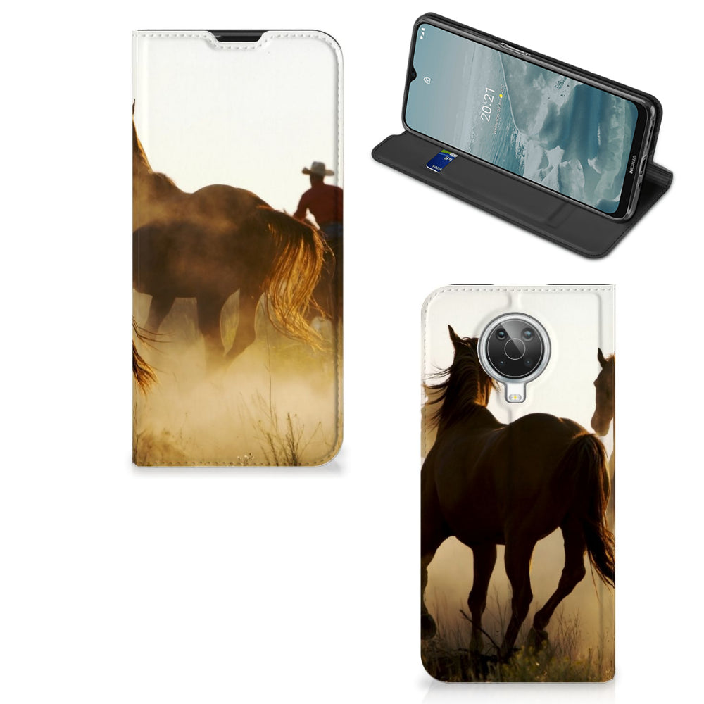 Nokia G10 | G20 Hoesje maken Design Cowboy met paarden en cowboy in de achtergrond