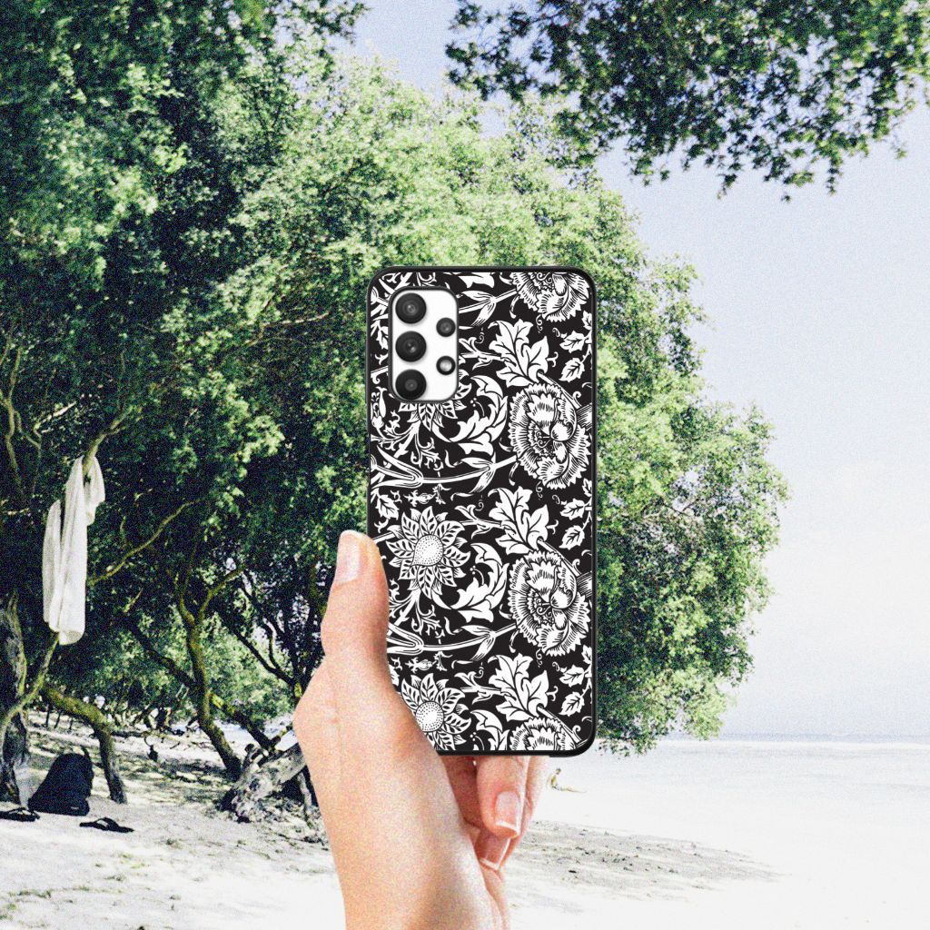Samsung Galaxy A32 5G Bloemen Hoesje Black Flowers B2C Telecom