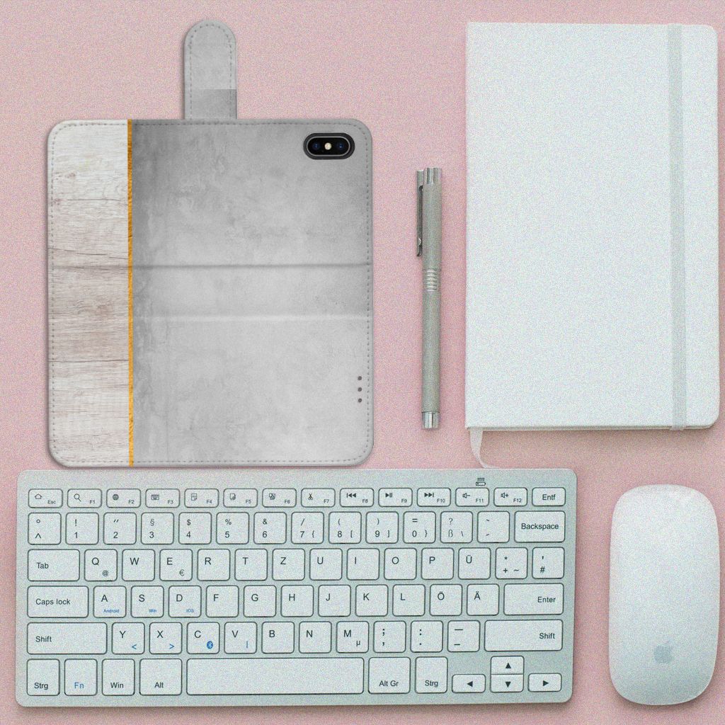 Apple iPhone Xs Max Book Style Case Wood Concrete