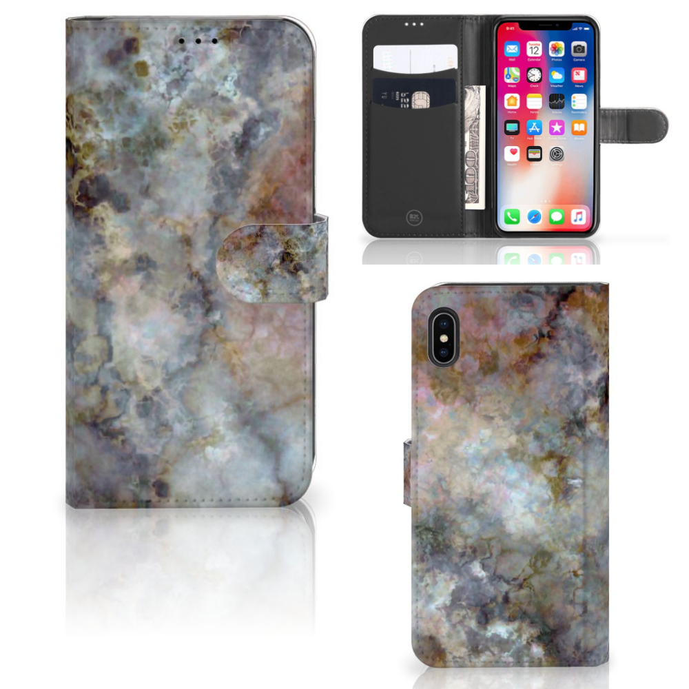 Apple iPhone Xs Max Bookcase Marmer Grijs