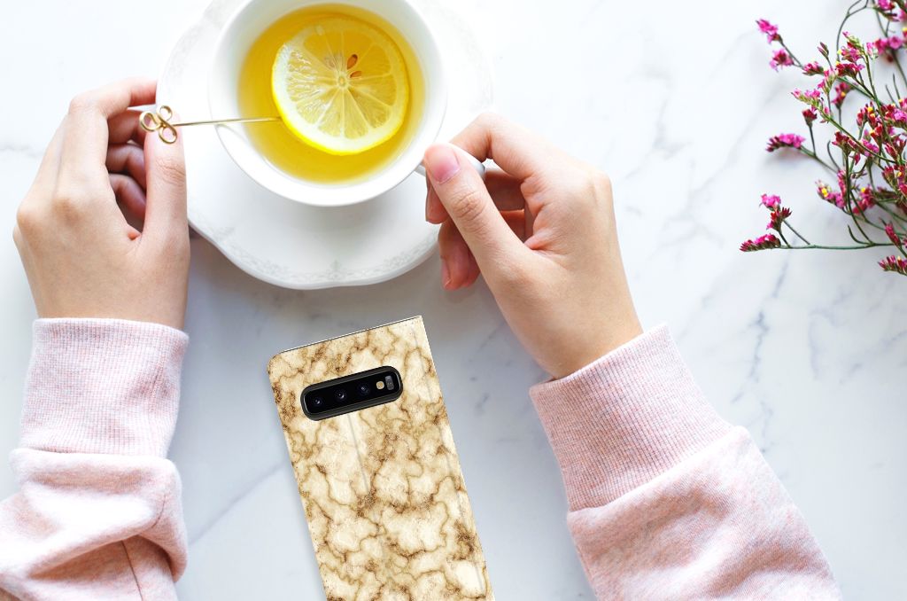 Samsung Galaxy S10 Standcase Marmer Goud