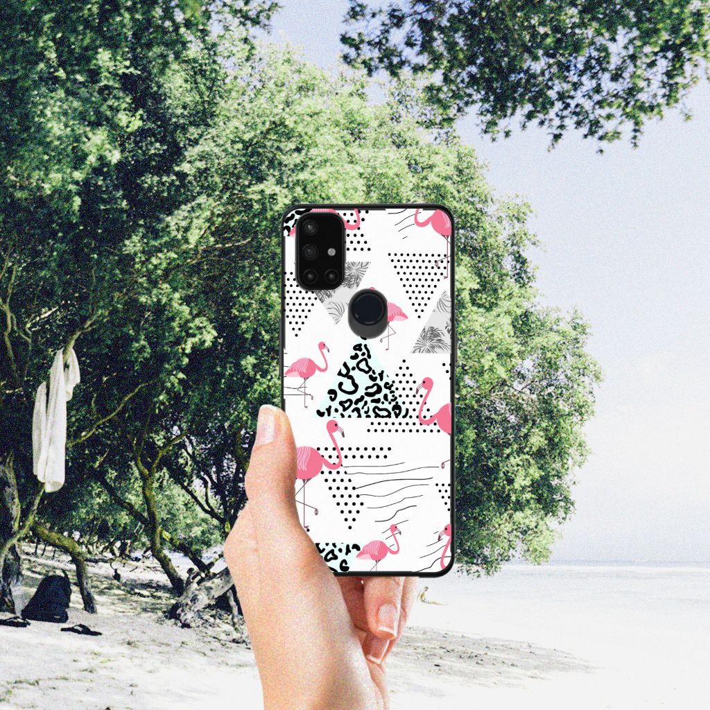 OnePlus Nord N10 5G Dierenprint Telefoonhoesje Flamingo Triangle B2C Telecom