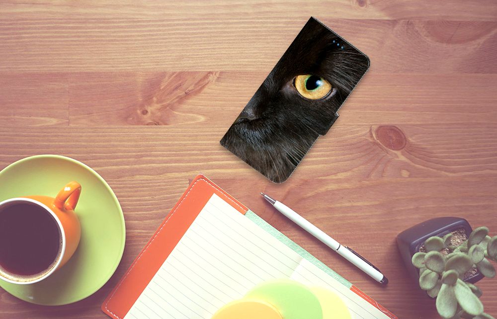 Motorola Moto E32 | Moto E32s Telefoonhoesje met Pasjes Zwarte Kat