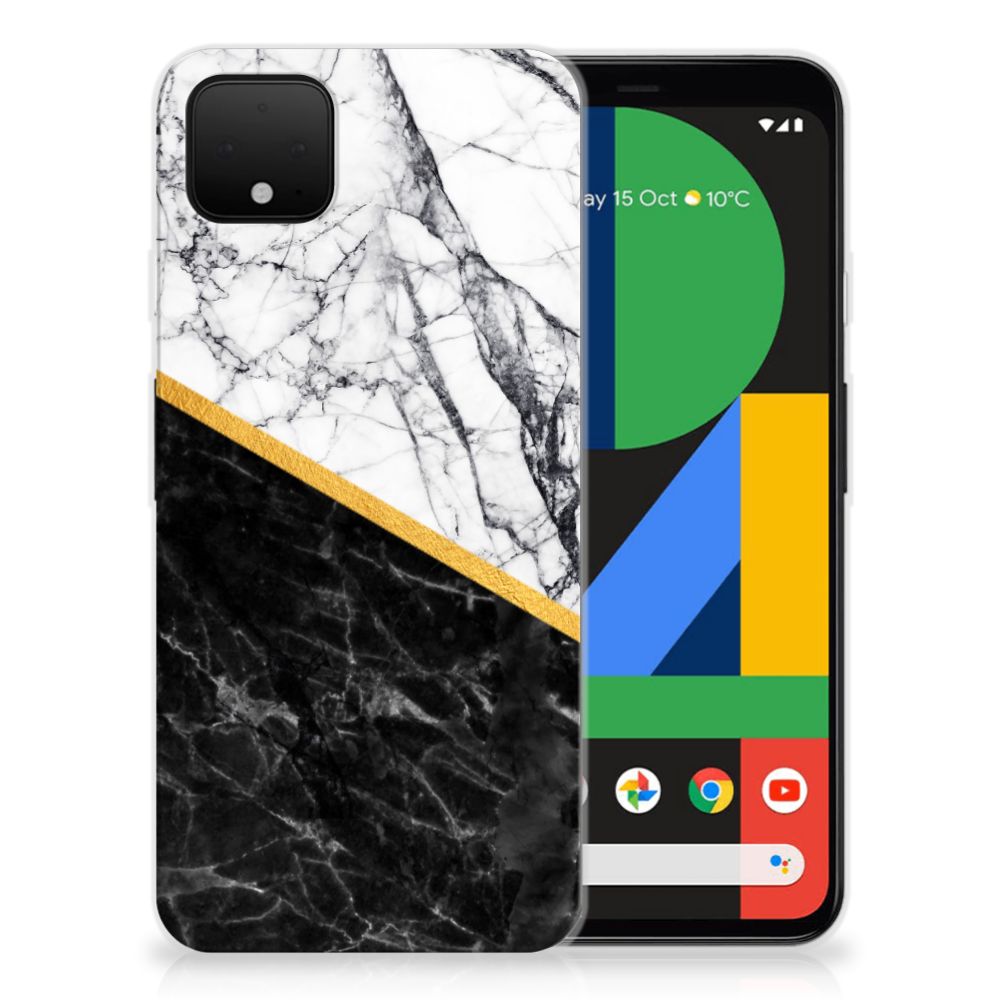 Google Pixel 4 XL TPU Siliconen Hoesje Marmer Wit Zwart - Origineel Cadeau Man