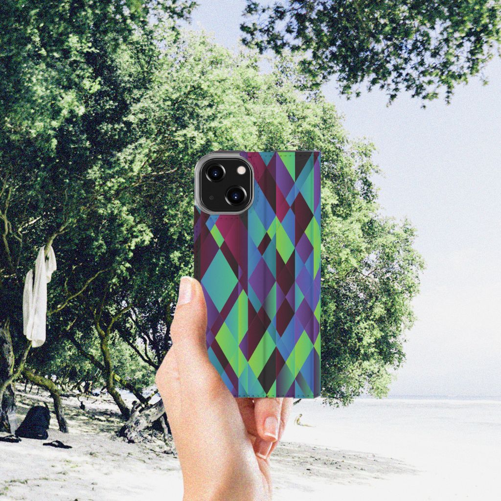 iPhone 14 Stand Case Abstract Green Blue