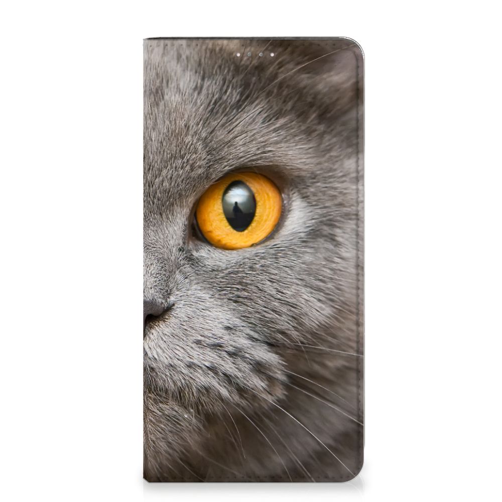 Hoesje maken Samsung Galaxy A14 4G Britse Korthaar met indrukwekkende afbeelding van Britse Korthaar kat.