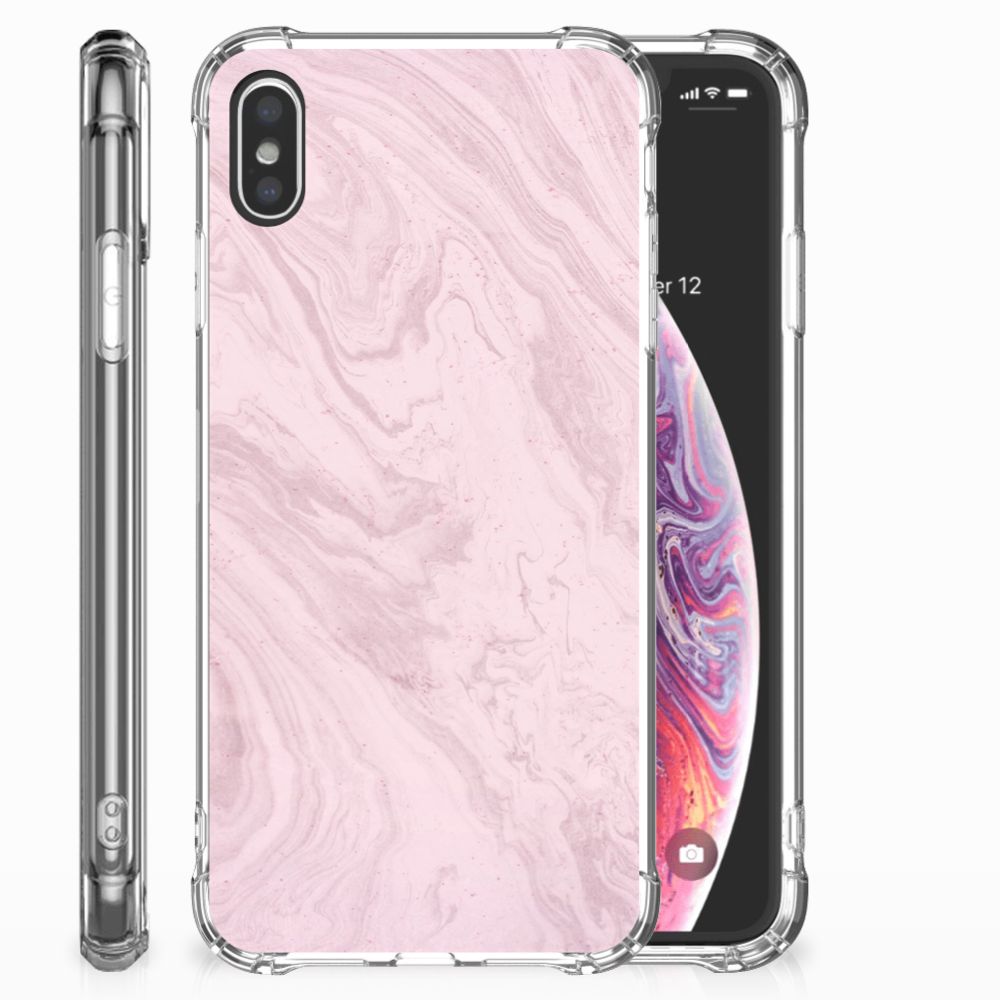 Apple iPhone Xs Max Anti-Shock Hoesje Marble Pink - Origineel Cadeau Vriendin