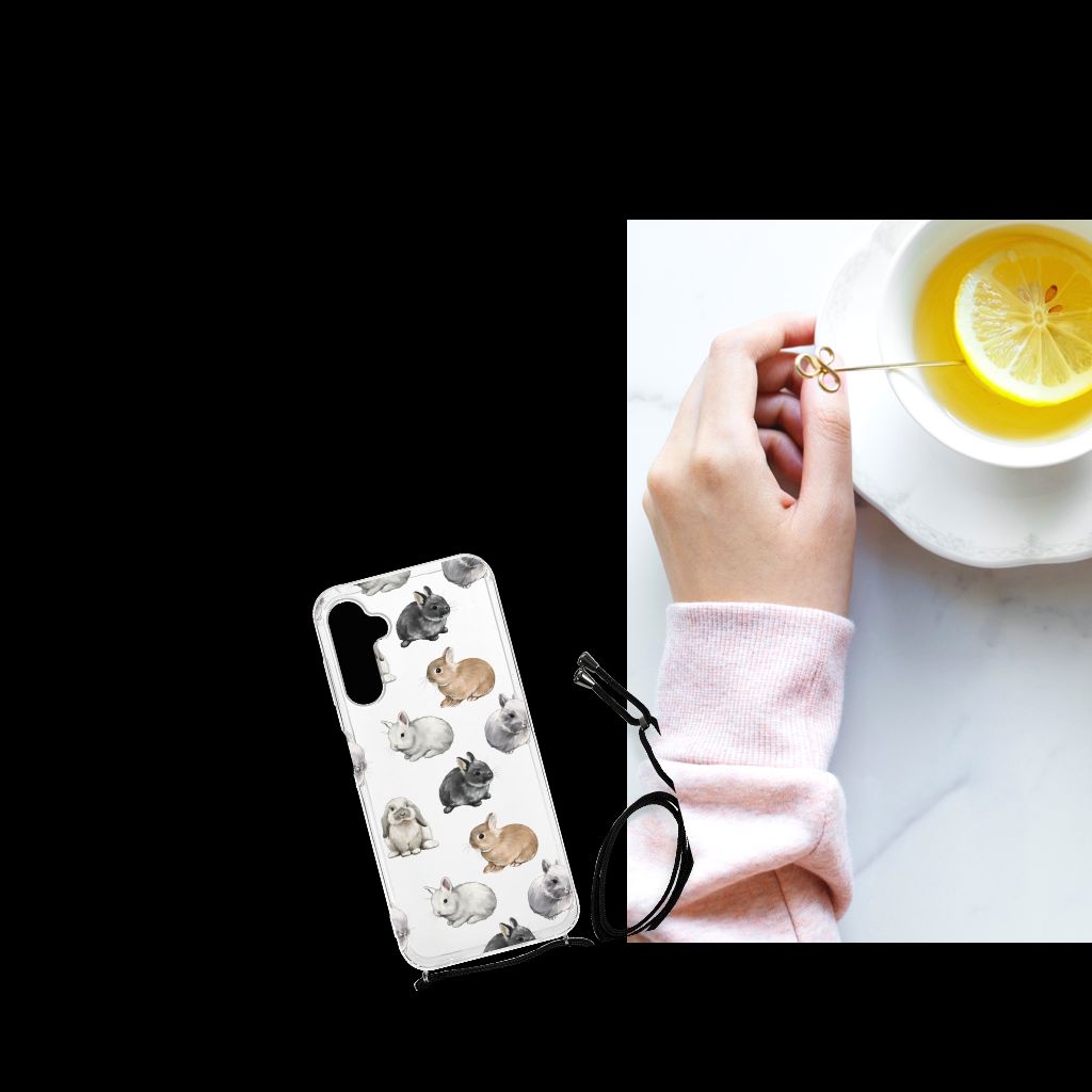 Case Anti-shock voor Samsung Galaxy A14 5G Konijntjes met schattige konijnen op een witte achtergrond.