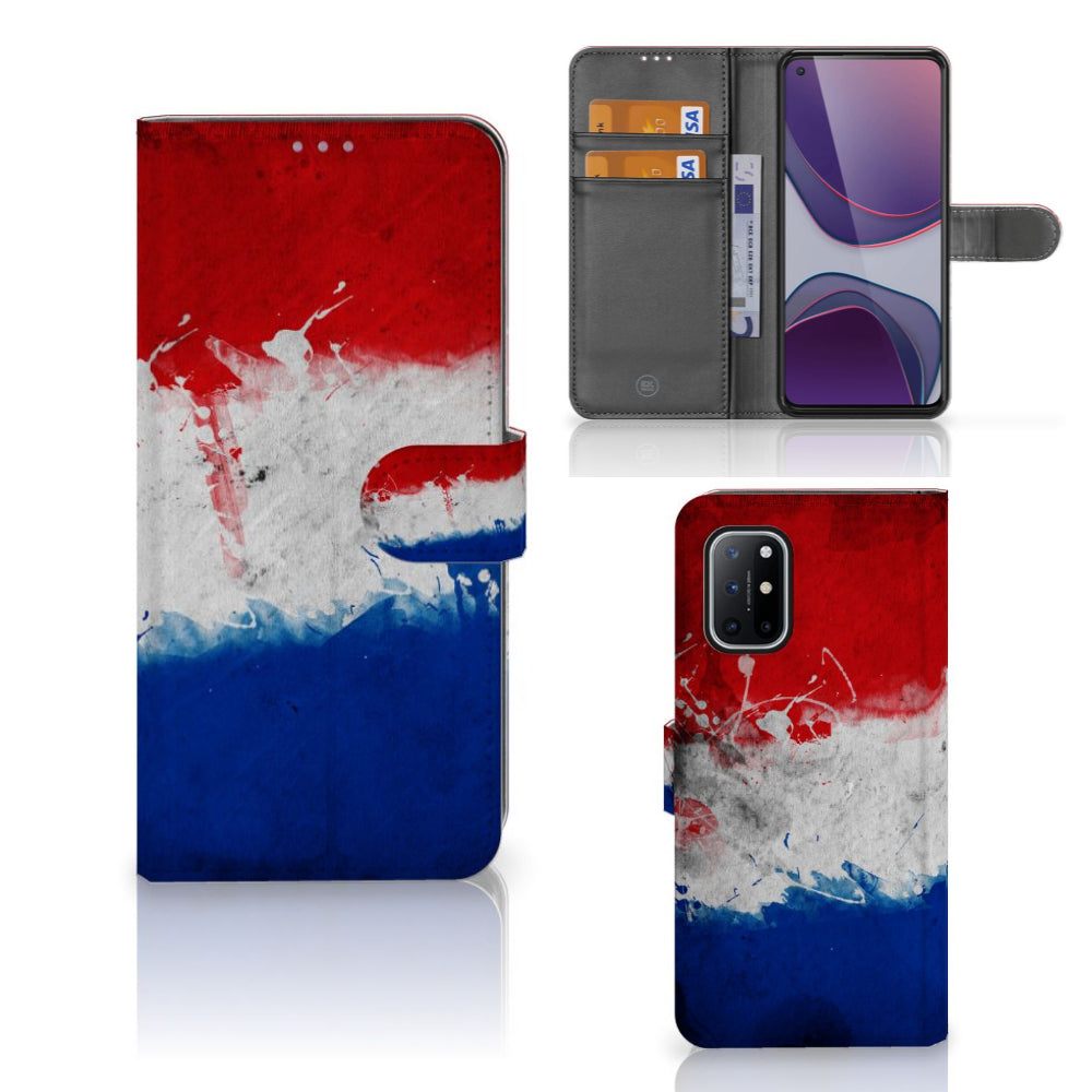 OnePlus 8T Bookstyle Case Nederland met Nederlandse vlag design en ruimte voor pasjes.
