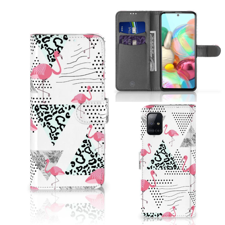 Samsung Galaxy A71 Telefoonhoesje met Pasjes Flamingo Triangle