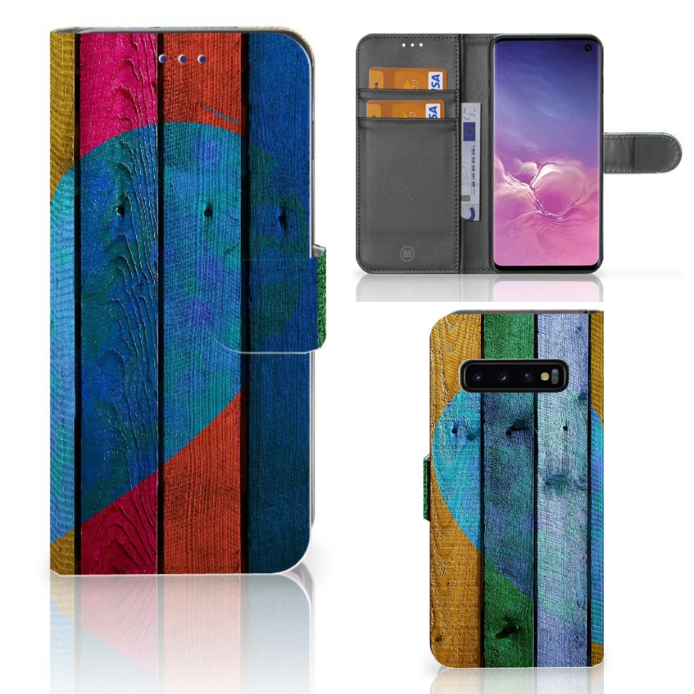 Samsung Galaxy S10 Book Style Case Wood Heart - Cadeau voor je Vriend
