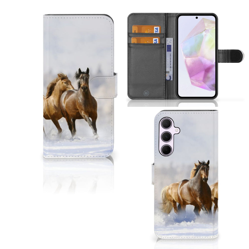 Samsung Galaxy A35 Telefoonhoesje met Pasjes Paarden