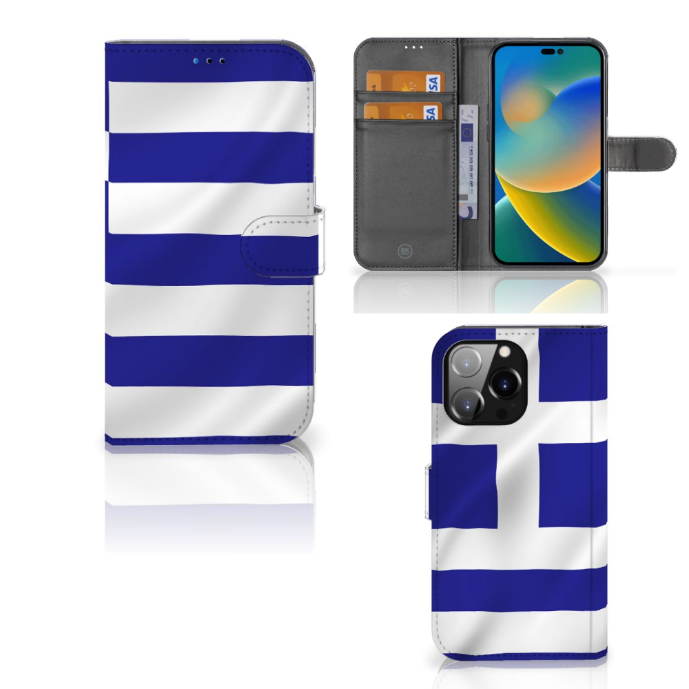 iPhone 14 Pro Max Bookstyle Case Griekenland met Griekse vlag design đŦđˇ
