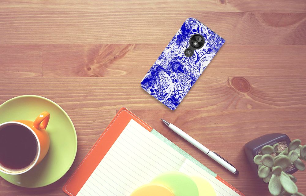Mobiel BookCase Motorola Moto E5 Play Angel Skull Blauw