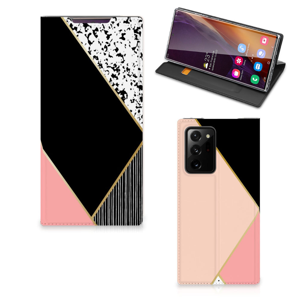 Samsung Galaxy Note 20 Ultra Stand Case Zwart Roze Vormen