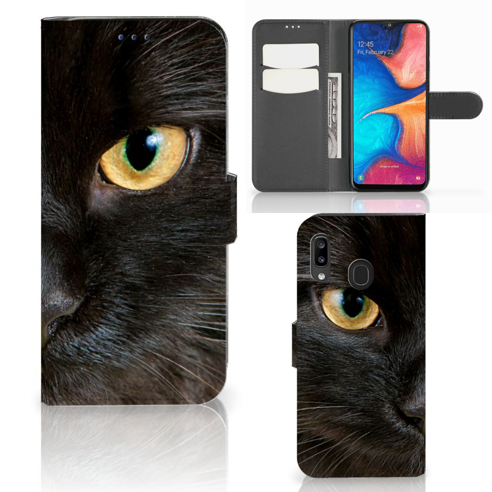 Samsung Galaxy A30 Telefoonhoesje met Pasjes Zwarte Kat