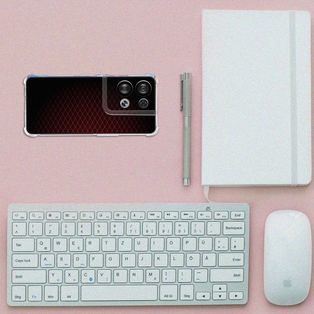 OPPO Reno8 Doorzichtige Silicone Hoesje Geruit Rood B2C Telecom