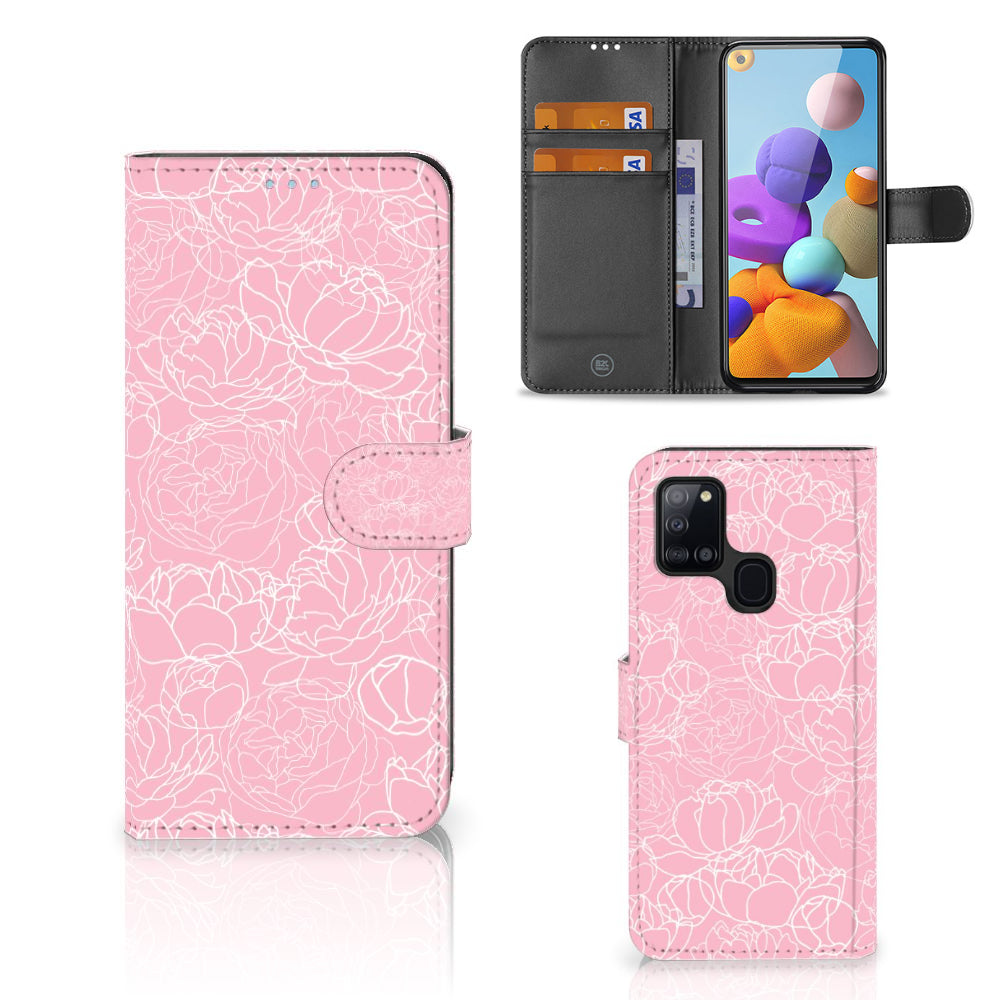 Samsung Galaxy A21s Hoesje White Flowers