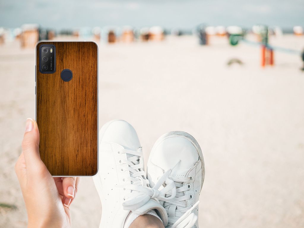 Alcatel 1S (2021) Bumper Hoesje Donker Hout B2C Telecom
