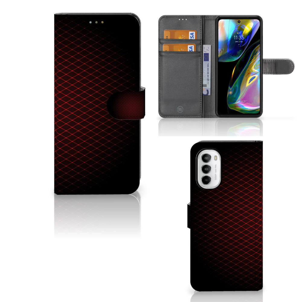 Motorola Moto G52 | Moto G82 Telefoon Hoesje Geruit Rood met ruimte voor 3 pasjes, minimalistisch en opvallend ontwerp.