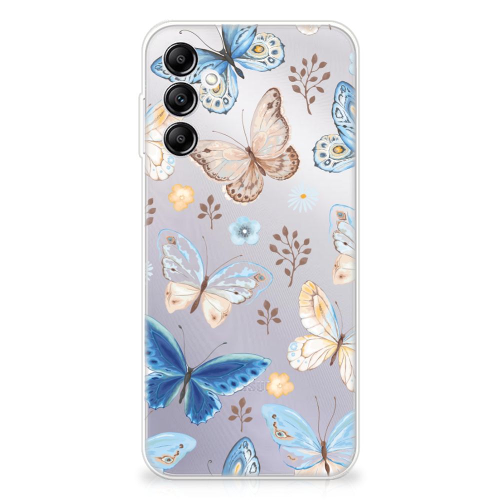 TPU Hoesje voor Samsung Galaxy A14 5G Vlinder met kleurrijke vlinders op een lichtgrijze achtergrond.